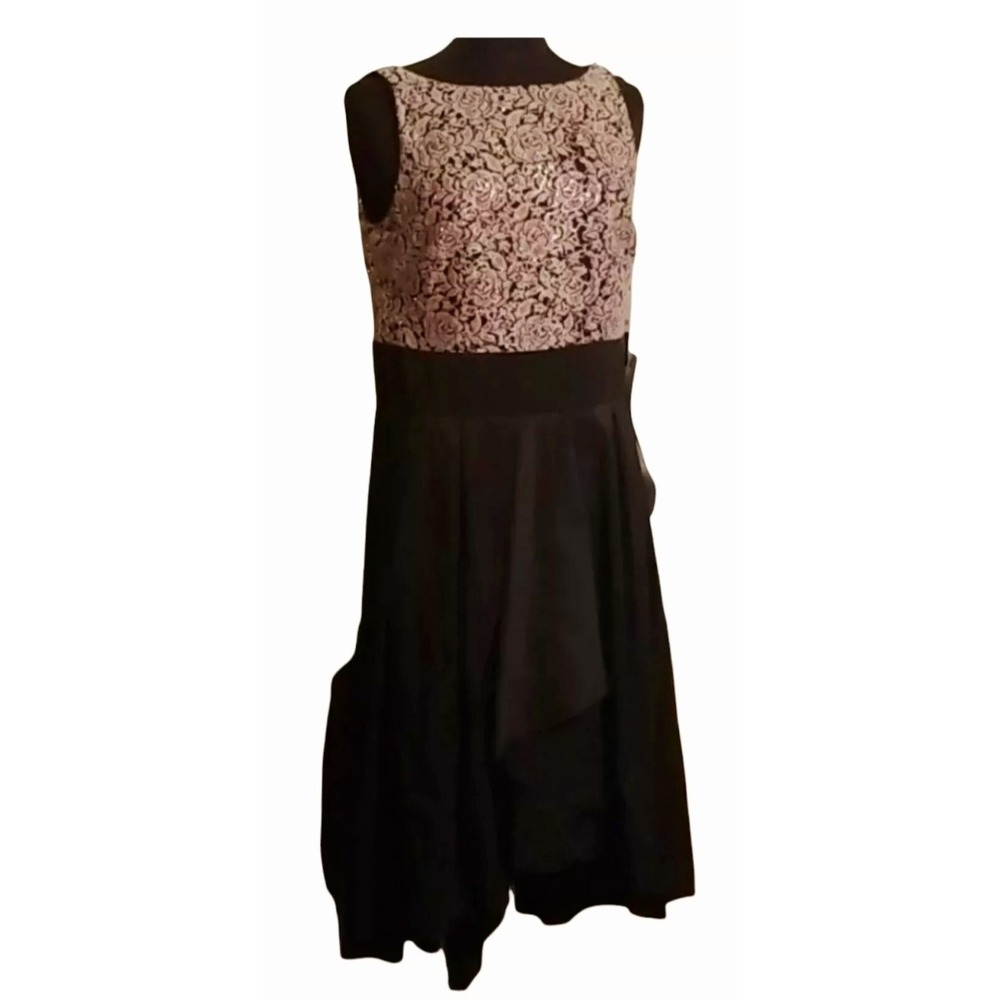 NWT $98 Women's Size 14 Macy's Sleeveless Layered Dress Sequins Bodice Bow Tie